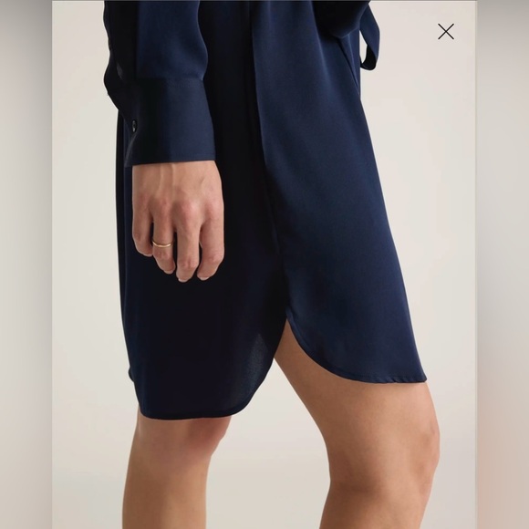 Quince Washable Stretch Silk Shirt Dress in Navy - large - Picture 4 of 7